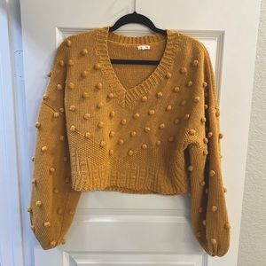 Mustard Yellow Cropped Pom Pom Sweater